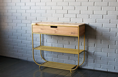 Консольный стол в скандинавском стиле с выдвижным ящиком и полкой YUDI (4343) Дуб + Золотой