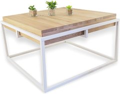 Журнальный столик из массива натурального дуба в  минималистском дизайне, квадратный, 75 x 75 x 42 см (белый)