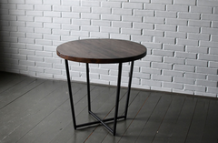Круглый стол на кухню из дерева на металлической опоре лофт YUDI Дуб Венге