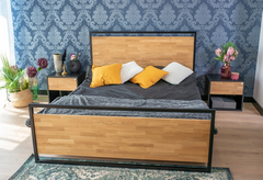 Двуспальная кровать Loft 140x200 натуральный дуб \ металический каркас